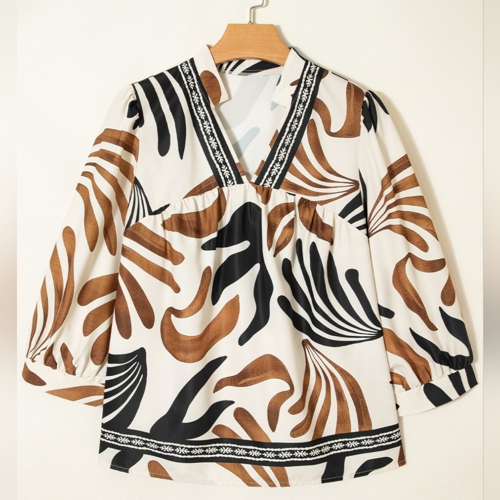 Women's Brown Abstract Blouse - Picture 6 of 11